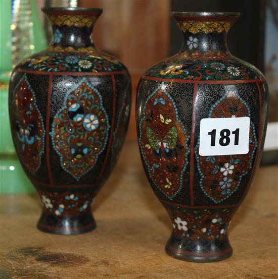 Pair of Japanese cloisonne enamel vases